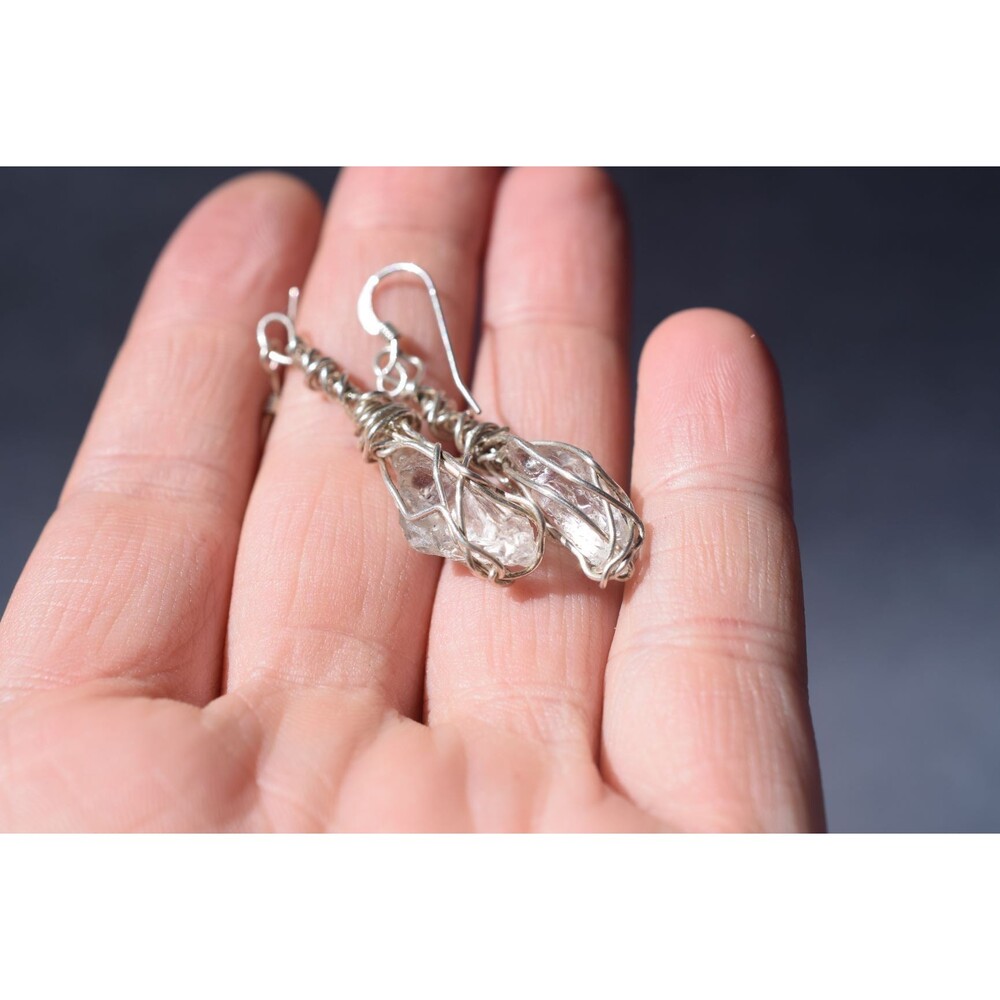 Large Dangle Earrings, Large Raw Diamonds, Gold Wire Wrapped Earrings, Rough Dia